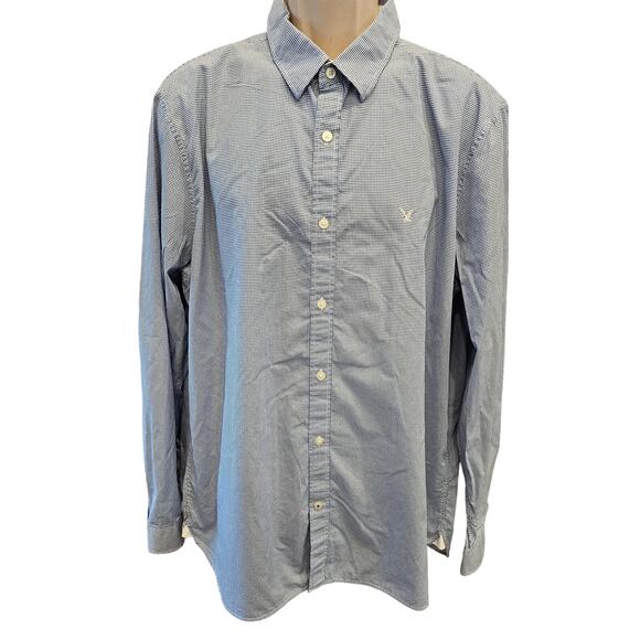 American eagle slim fit XXL 2XL blue gingham check long sleeve button up casual - Picture 1 of 7